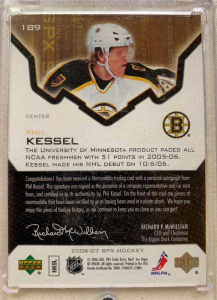 2006-07 UPPER DECK HOCKEY #189 BOSTON BRUINS - PHIL KESSEL SPX AUTOGRAPHED JERSEY ROOKIE CARD RAW