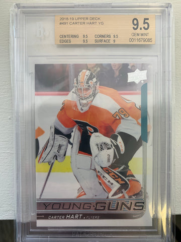 2018-19 UPPER DECK HOCKEY #491 PHILADELPHIA FLYERS - CARTER HART YG ROOKIE CARD GRADED BGS 9.5 GEM MINT