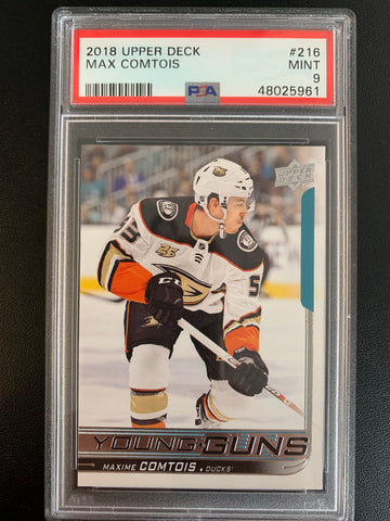 2018-19 UPPER DECK HOCKEY #216 ANAHEIM DUCKS - MAXIME COMTOIS YOUNG GUNS ROOKIE CARD GRADED PSA 9 MINT