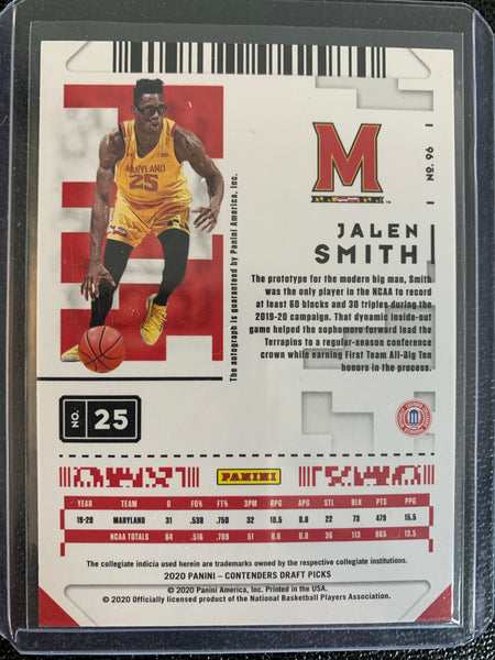 2020 PANINI CONTENDERS DRAFT PICKS BASKETBALL #25 MARYLAND - JALEN SMITH GAME TICKET AUTOGRAPHED ROOKIE CARD