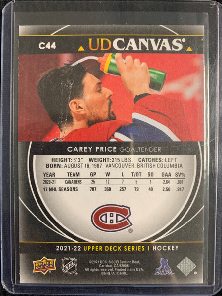2021-22 UPPER DECK S1 HOCKEY #C44 MONTREAL CANADIENS - CAREY PRICE BLACK VARIANT CANVAS INSERT