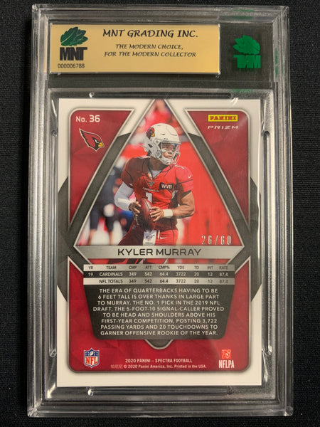 2020 PANINI SPECTRA FOOTBALL #36 ARIZONA CARDINALS - KYLER MURRAY BLUE PRIZM NUMBERED 26/60 GRADED MNT 9.5 GEM MINT