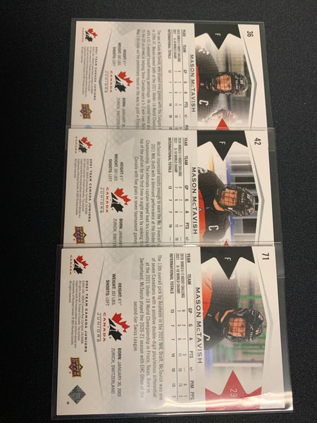 2021 UPPER DECK TEAM CANADA JUNIORS HOCKEY LOT - MASON MCTAVISH 3 CARD LOT #36 , #42 & #71