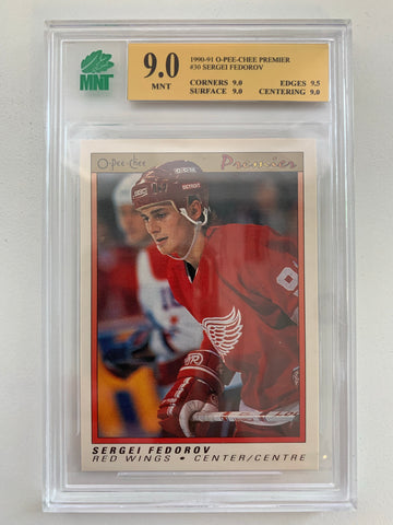 1990-91 O-PEE-CHEE PREMIER HOCKEY #30 DETROIT RED WINGS - SERGEI FEDOROV ROOKIE CARD GRADED MNT 9.0 MINT