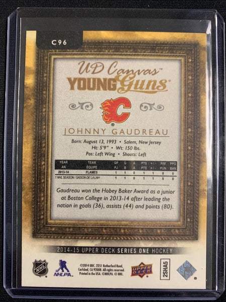 2014-15 UPPER DECK S1 HOCKEY #C96 CALGARY FLAMES - JOHNNY GAUDREAU CANVAS YOUNG GUNS ROOKIE CARD