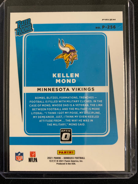 2021 PANINI DONRUSS NFL FOOTBALL #P-256 MINNESOTA VIKINGS - KELLEN MOND RED & GREEN OPTIC PREVIEW RATED ROOKIE CARD