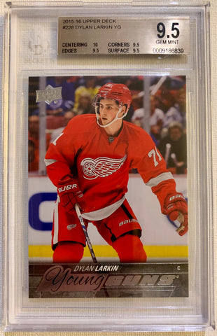 2015-16 UPPER DECK HOCKEY #228 DETRIOT RED WINGS - DYLAN LARKIN ROOKIE CARD GRADED BGS 9.5 GEM MINT