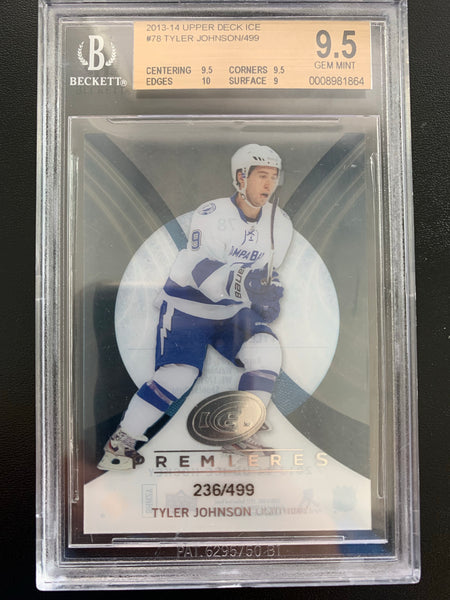 2013-14 UPPER DECK ICE HOCKEY #78 TAMPA BAY LIGHTNING - TYLER JOHNSON ICE PREMIERES ROOKIE CARD GRADED BGS 9.5 GEM MINT