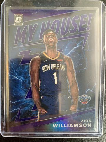 2019 PANINI DONRUSS OPTIC NBA BASKETBALL #15 NEW ORLEANS PELICANS - ZION WILLIAMSON "MY HOUSE" PURPLE PRIZM PARALLEL INSERT ROOKIE CARD
