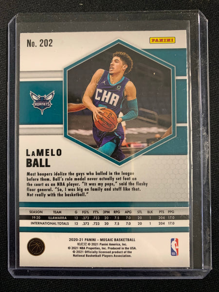 2020-2021 PANINI MOSAIC NBA BASKETBALL #202 CHARLOTTE HORNETS - LAMELO BALL MOSAIC BASE ROOKIE CARD
