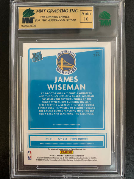2020-2021 PANINI DONRUSS NBA BASKETBALL #226 GOLDEN STATE WARRIORS - JAMES WISEMAN DONRUSS GREEN YELLOW LASER SP RATED AUTOGRAPHED ROOKIE CARD GRADED MNT 9.5 GEM MINT