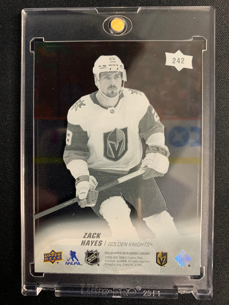 2022-23 UPPER DECK S1 HOCKEY #242 VEGAS GOLDEN KNIGHTS - ZACK HAYES YOUNG GUNS ACETATE ROOKIE CARD - PACK FRESH!