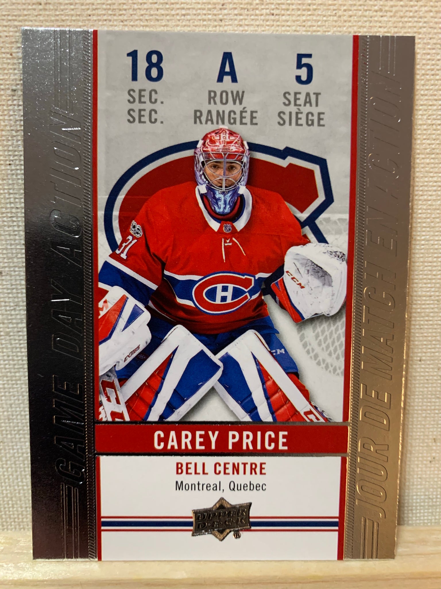 2018-19 TIM HORTONS HOCKEY #GDA-5 MONTREAL CANADIENS - GAME DAY ACTION CAREY PRICE CARD RAW