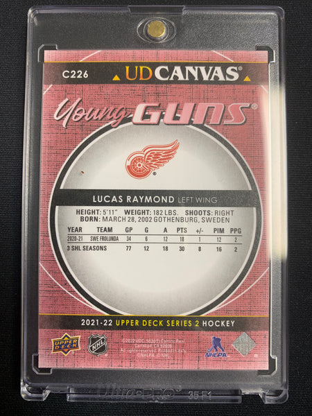 2021-22 UPPER DECK S2 HOCKEY #C226 DETROIT RED WINGS - LUCAS RAYMOND YOUNG GUNS CANVAS ROOKIE CARD