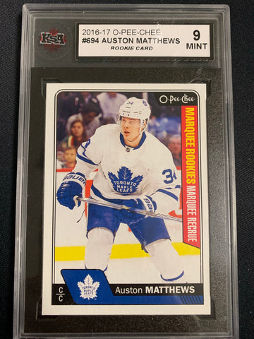 2016-17 UD O-PEE-CHEE HOCKEY #694 TORONTO MAPLE LEAFS - AUSTON MATTHEWS MARQUEE ROOKIES ROOKIE CARD GRADED KSA 9 MINT