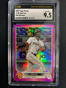 2022 TOPPS CHROME BASEBALL #128 PITTSBURGH PIRATES - ONEIL CRUZ PINK REFRACTOR ROOKIE CARD GRADED CSG 9.5 MINT +