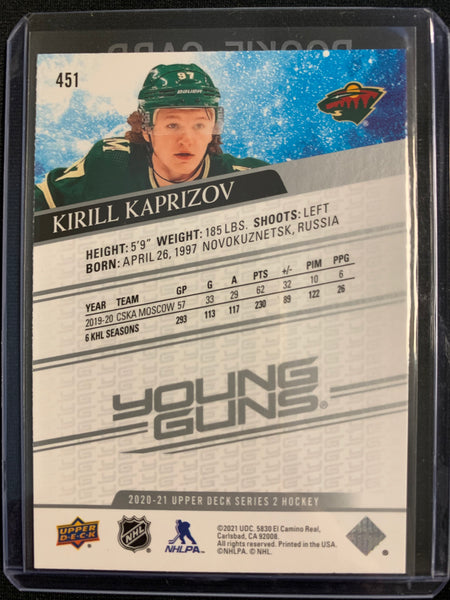 2020-21 UPPER DECK HOCKEY #451 MINNESOTA WILD - KIRILL KAPRIZOV YOUNG GUNS ROOKIE CARD