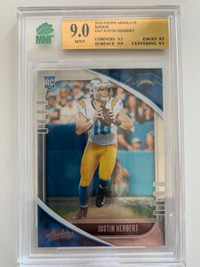 2020 PANINI ABSOLUTE FOOTBALL #167 LOS ANGELES CHARGERS - JUSTIN HERBERT ROOKIE CARD GRADED MNT 9.0 MINT