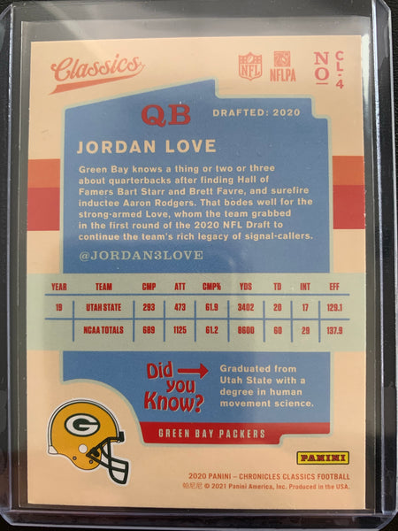 2020 PANINI CHRONICLES CLASSICS FOOTBALL #CL-4 GREEN BAY PACKERS - JORDAN LOVE ROOKIE CARD