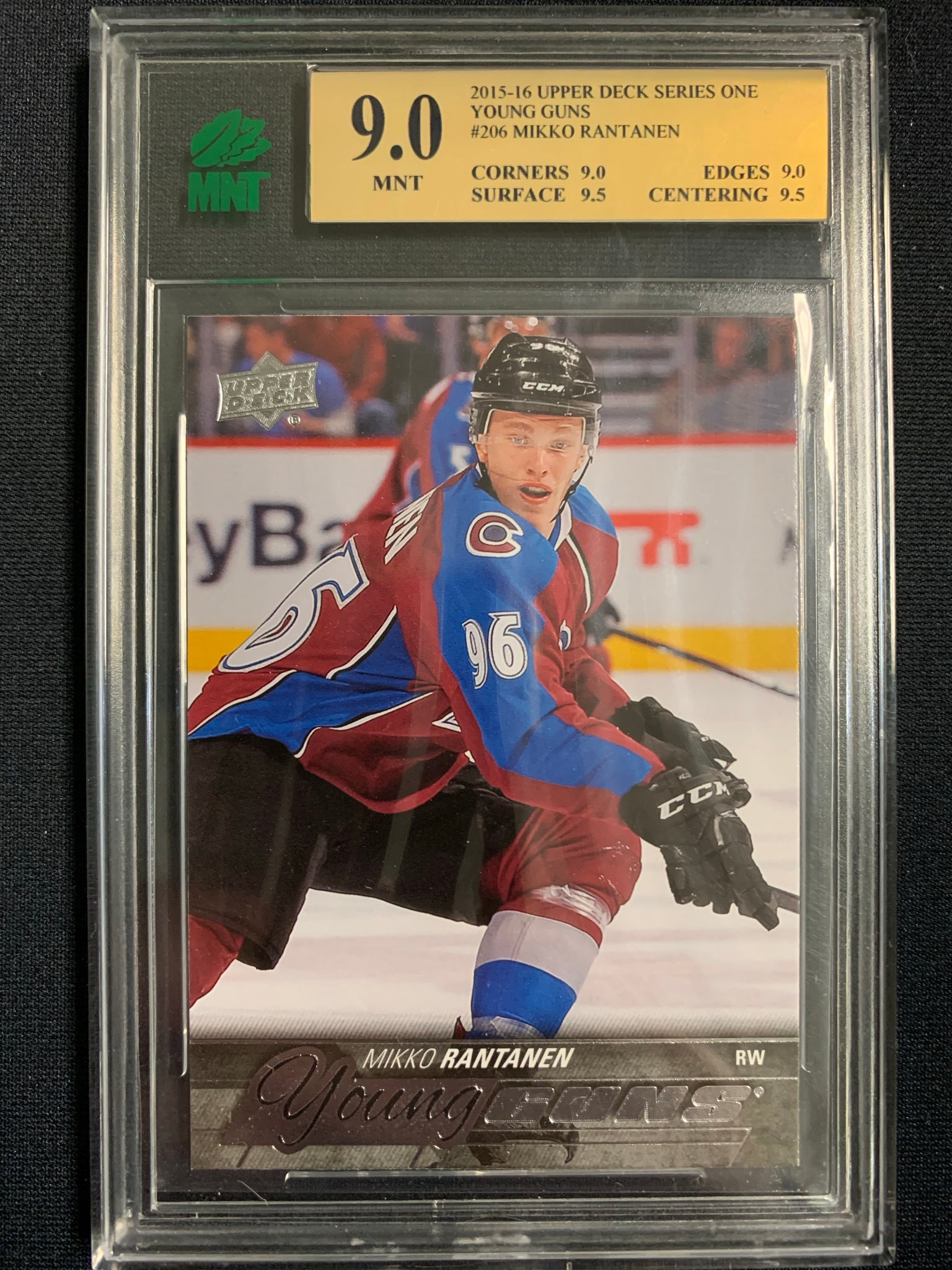 2015-16 UPPER DECK HOCKEY #206 COLORADO AVALANCHE - MIKKO RANTANEN YOUNG GUNS ROOKIE CARD GRADED MNT 9.0 MINT