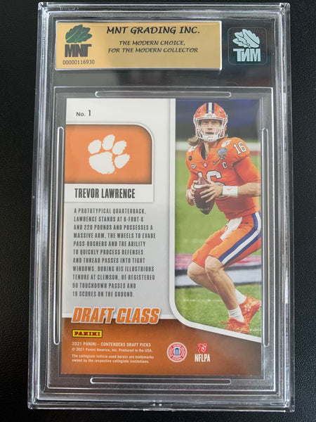 2021 PANINI CONTENDERS DRAFT PICKS FOOTBALL #1 JACKSONVILLE JAGUARS - TREVOR LAWRENCE "DRAFT CLASS" ROOKIE CARD GRADED MNT 9.0 MINT