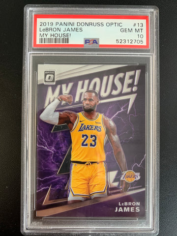 2019 PANINI DONRUSS OPTIC NBA BASKETBALL #13 LOS ANGELES LAKERS - LEBRON JAMES "MY HOUSE" GRADED PSA 10 GEM MINT