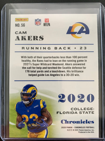 2020 PANINI CHRONICLES FOOTBALL #56 LOS ANGELES RAMS - CAM AKERS ROOKIE CARD