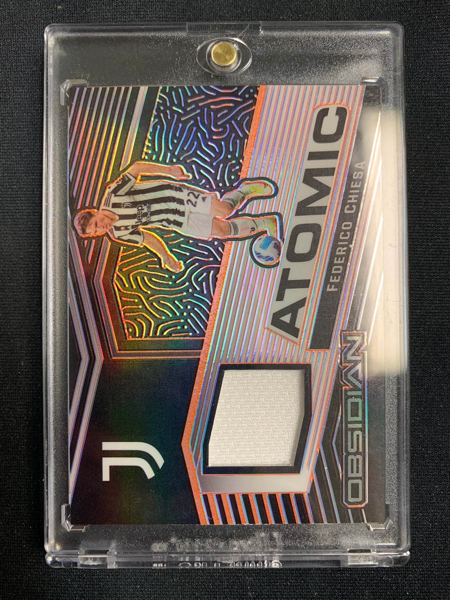 2021-22 PANINI OBSIDIAN SOCCER #AM-FCH - JUVENTUS - FEDERICO CHIESA ATOMIC MATERIAL PINK NUMBERED 36/50