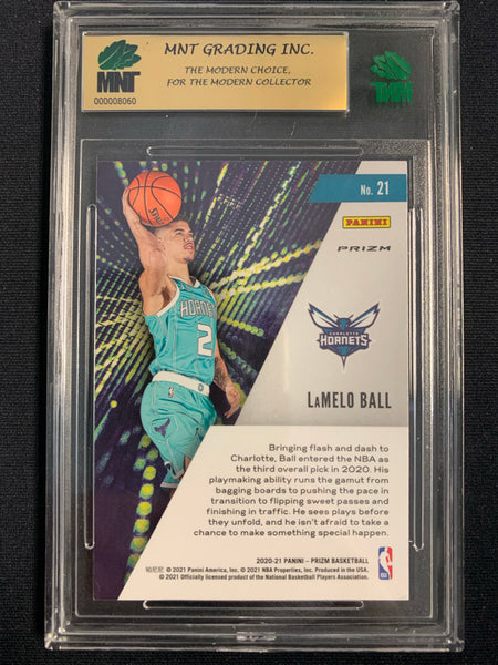 2020-2021 PANINI PRIZM NBA BASKETBALL #21 CHARLOTTE HORNETS - LAMELO BALL INSTANT IMPACT GREEN ROOKIE CARD GRADED MNT 9.5 GEM MINT