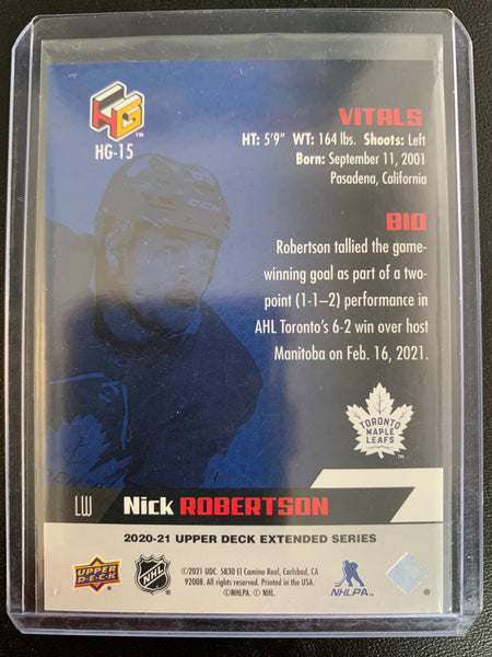 2020-21 UPPER DECK EXTENDED HOCKEY #HG-15 TORONTO MAPLE LEAFS - NICK ROBERTSON HOLOGR-FX ROOKIE CARD