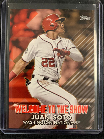 2022 TOPPS SERIES 1 BASEBALL #WTTS-11 WASHINGTON NATIONALS - JUAN SOTO WELCOME TO THE SHOW INSERT NUMBERED 10/75