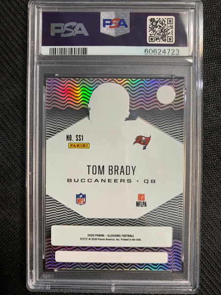 2020 PANINI ILLUSIONS FOOTBALL #SS1 TAMPA BAY BUCCANEERS - TOM BRADY SHINING STARS EMERALD PARALLEL GRADED PSA 9 MINT