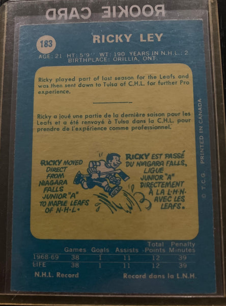 1969-70 O-PEE-CHEE HOCKEY #183 TORONTO MAPLE LEAFS - RICKY LEY ROOKIE CARD RAW