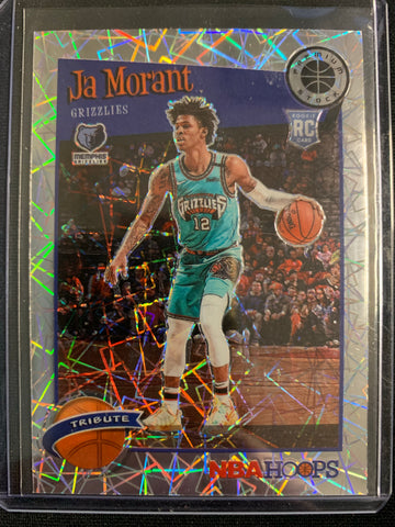 2019-20 PANINI NBA HOOPS PREMIUM STOCK BASKETBALL #297 MEMPHIS GRIZZLIES - JA MORANT TRIBUTE LASER PRIZM PARALLEL ROOKIE CARD