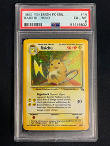 1999 POKEMON FOSSIL RAICHU HOLO 14/62 GRADED PSA 6 EX-MT