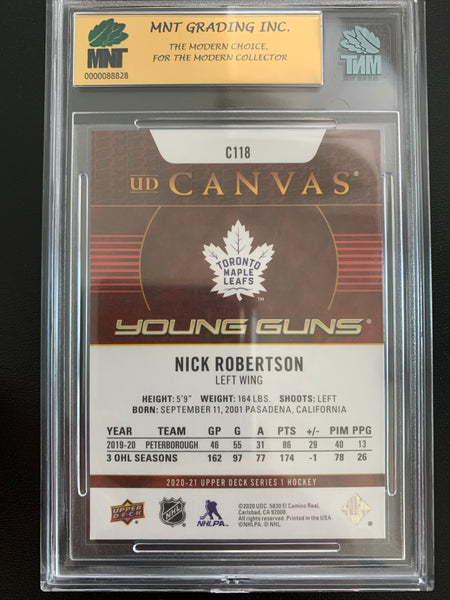 2020-21 UPPER DECK HOCKEY #C118 TORONTO MAPLE LEAFS - NICK ROBERTSON YOUNG GUNS CANVAS ROOKIE CARD GRADED MNT 9.5 GEM MINT