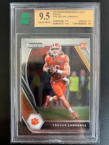 2021 PANINI PRIZM DRAFT PICKS FOOTBALL #106 JACKSONVILLE JAGUARS - TREVOR LAWRENCE BASE PRIZM ROOKIE CARD GRADED MNT 9.5 GEM MINT