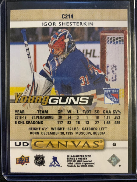 2019-20 UPPER DECK HOCKEY #C214 NEW YORK RANGERS - IGOR SHESTERKIN YOUNG GUNS CANVAS ROOKIE CARD