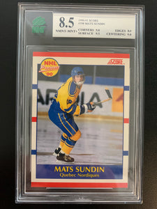 1990-91 SCORE CANADIAN HOCKEY #398 QUEBEC NORDIQUES - MATS SUNDIN ROOKIE CARD GRADED MNT 8.5 NMNT-MINT+