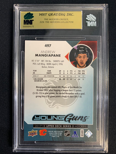 2017-18 UPPER DECK SERIES 2 HOCKEY #497 CALGARY FLAMES - ANDREW MANGIAPANE YOUNG GUNS ROOKIE CARD GRADED MNT 9.0 MINT