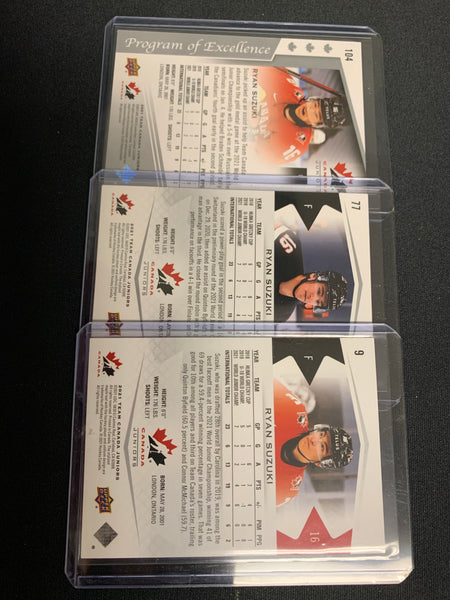 2021 UPPER DECK TEAM CANADA JUNIORS HOCKEY LOT - RYAN SUZUKI 3 CARD LOT #9 , #77 & #104