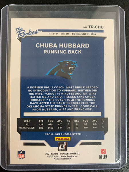 2021 PANINI DONRUSS FOOTBALL #TR-CHU CAROLINA PANTHERS - CHUBA HUBBARD "THE ROOKIES" ROOKIE CARD