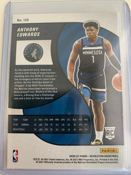 2020-2021 PANINI REVOLUTION NBA BASKETBALL #125 MINNESOTA TIMBERWOLVES - ANTHONY EDWARDS REVOLUTION ROOKIE CARD