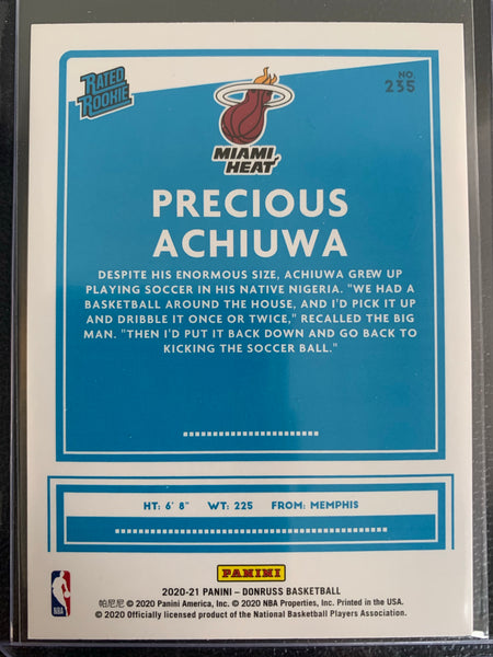 2020-2021 PANINI DONRUSS CHOICE NBA BASKETBALL #235 TORONTO RAPTORS - PRECIOUS ACHIUWA CHOICE SILVER RATED ROOKIE CARD