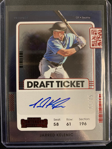 2021 PANINI CONTENDERS BASEBALL #PT-JK SEATTLE MARINERS - JARED KELENIC CONTENDERS RED DRAFT TICKET AUTO NUMBERED 01/75