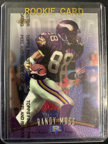 1998 TOPPS FINEST NFL FOOTBALL #135 MINNESOTA VIKINGS - RANDY MOSS FINEST ROOKIE CARD - PROTECTIVE COATING STILL ON - MINT