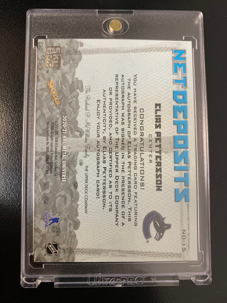 2020-21 UPPER DECK SKYBOX METAL HOCKEY #ND-15 VANCOUVER CANUCKS - ELIAS PETTERSSON SSP AUTOGRAPH NET DEPOSITS INSERT