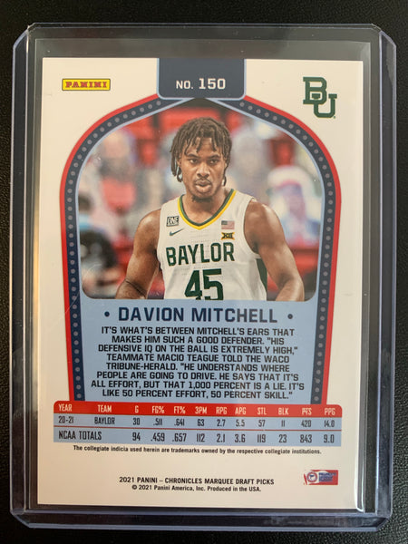 2021 PANINI CHRONICLES DRAFT PICKS BASKETBALL #150 SACRAMENTO KINGS - DAVION MITCHELL CHRONICLES MARQUEE FOIL RED ROOKIE CARD NUMBERED 002/149