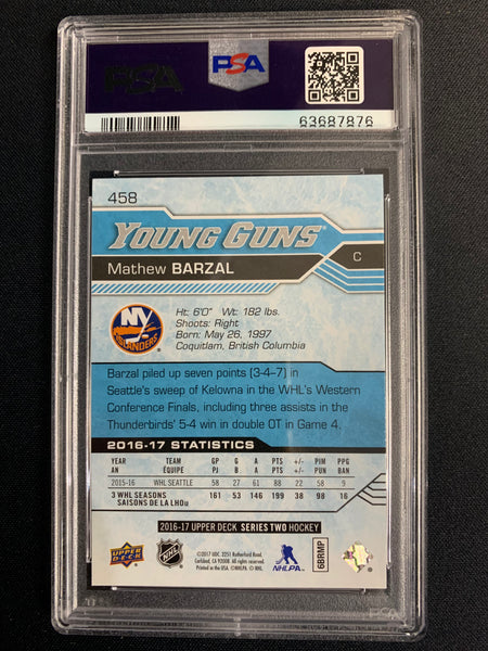 2016-17 UPPER DECK HOCKEY #458 NEW YORK ISLANDERS - MATHEW BARZAL ROOKIE CARD GRADED PSA 9 MINT