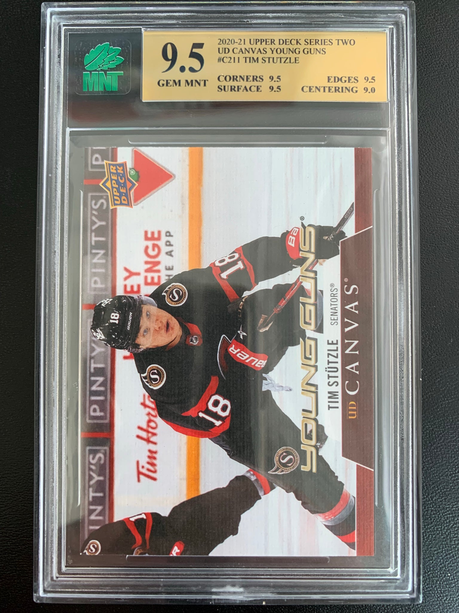 2020-21 UPPER DECK HOCKEY #C211 OTTAWA SENATORS - TIM STUTZLE YOUNG GUNS CANVAS ROOKIE GRADED MNT 9.5 GEM MINT